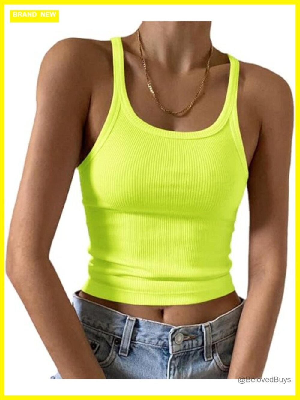 Sleeveless Ribbed Knit Scoop Neck Cami Tank Top - Form Fitting